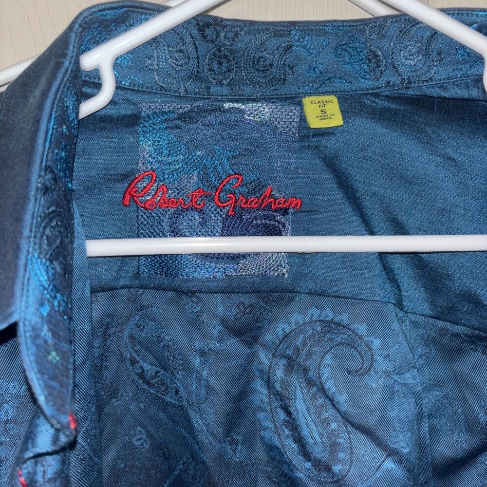 Robert Graham Shirt Mens Small Button Up Flip Cuff Classic Fit Teal - Picture 2 of 5